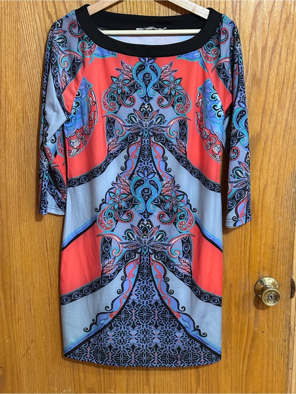 Aryeh Multicolor Printed Midi Dress - Coral, Blue & Black sz medium